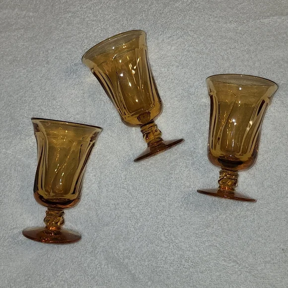Elegant Vintage Amber Jamestown Fostoria Water Goblet  | Set of 3 - Picture 4 of 11